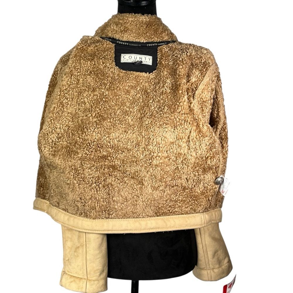 County Clothing Company Tan Western Jacket Faux Suede Shearling Sherpa Cropped - Picture 6 of 16